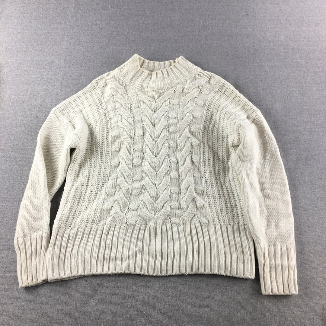 Seed Heritage Womens Wool Sweater Size XS White Cable Knit Pullover Jumper