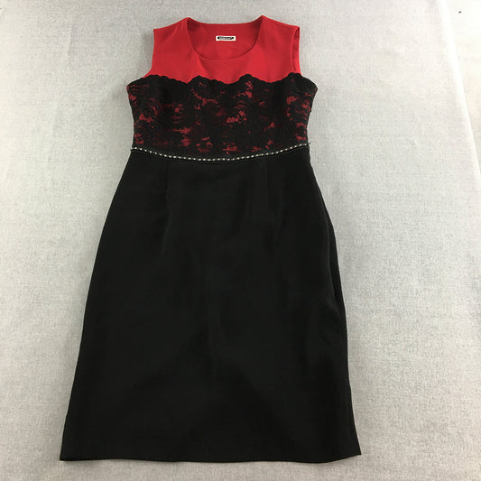 Modailgi Womens Pencil Dress Size S Black Red Floral Lace Midi Sleeveless