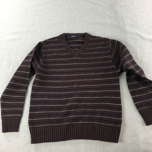 Oracle Mens Knit Sweater Size M Purple Striped V-Neck Pullover Jumper