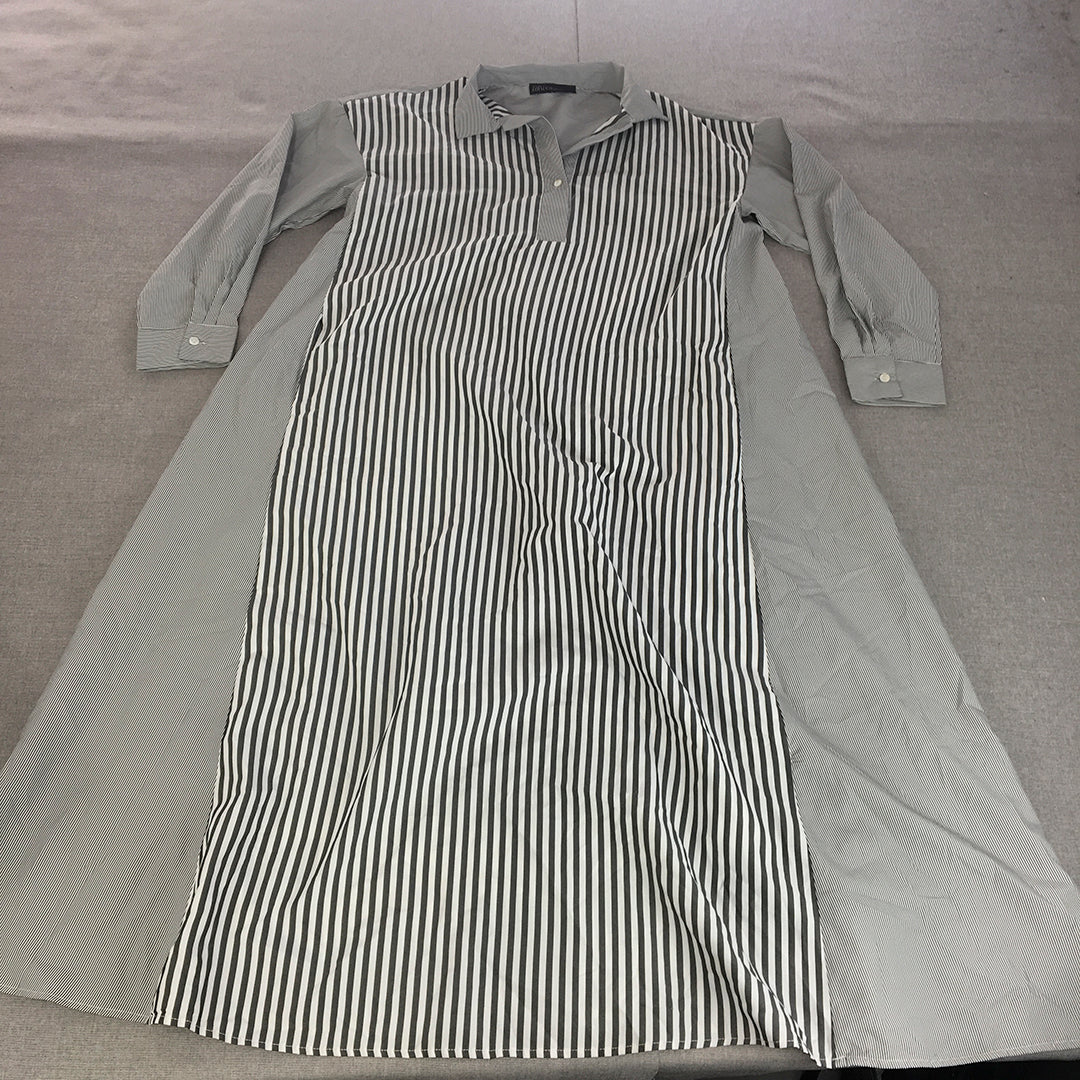 Zanzea Collection Womens Shirt Dress Size L Black White Striped Full Length