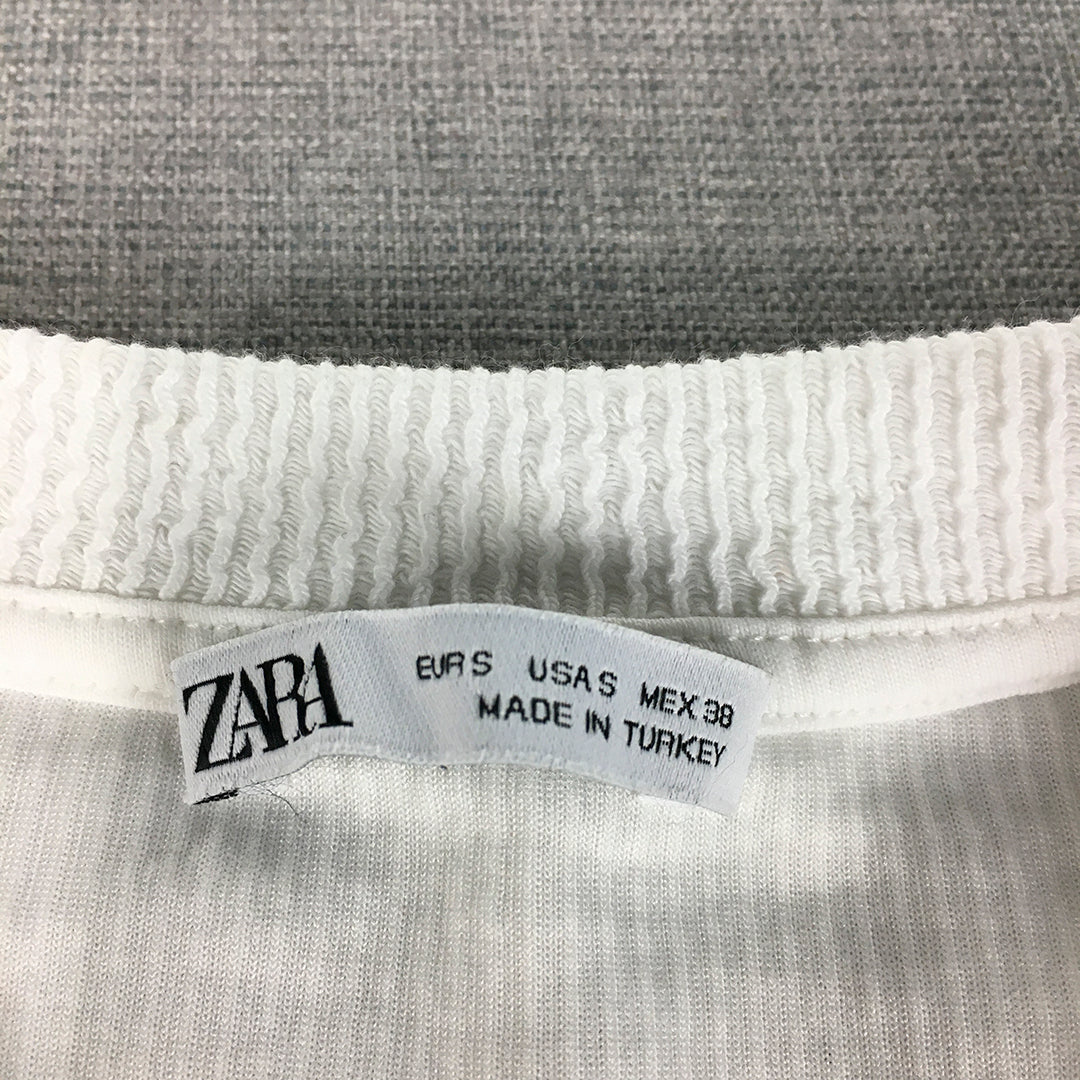 Zara Mens T-Shirt Size S White Knit Short Sleeve Crew Neck Tee