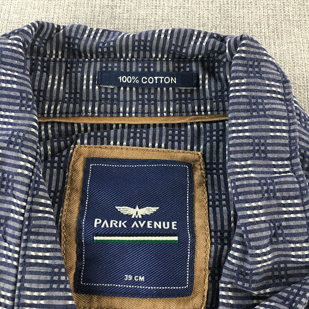 Park Avenue Mens Shirt Size S Slim Fit Blue Checkered Long Sleeve Button-Up