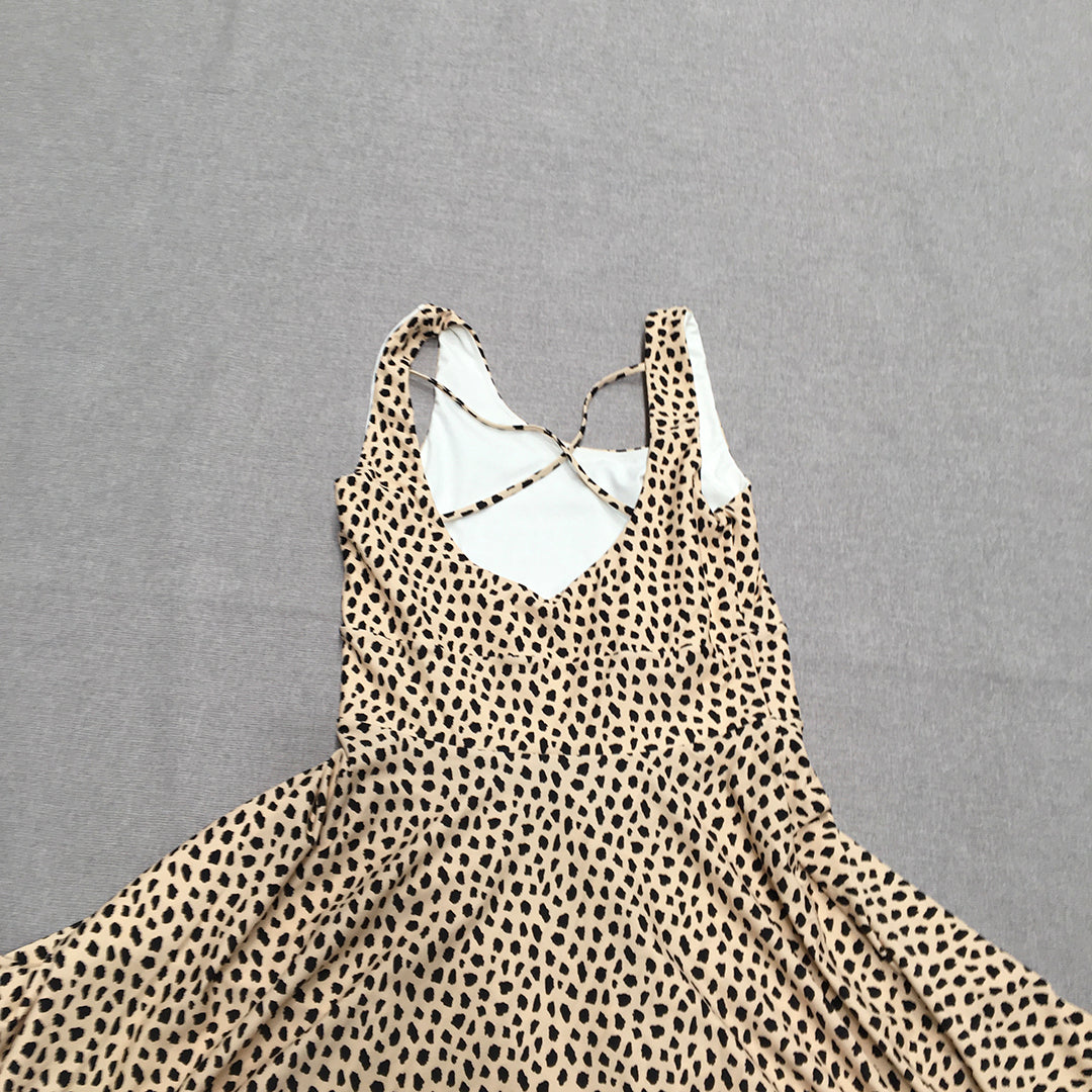 Exotica Womens Dress Size 2XL Brown Dot Sleeveless Stretch Midi