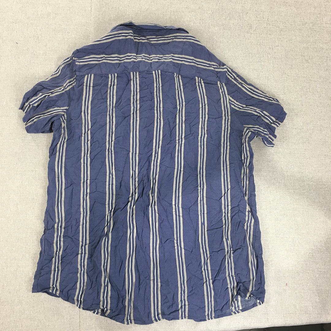 Allgood Mens Shirt Size L Blue Striped Short Sleeve Button-Up Collared