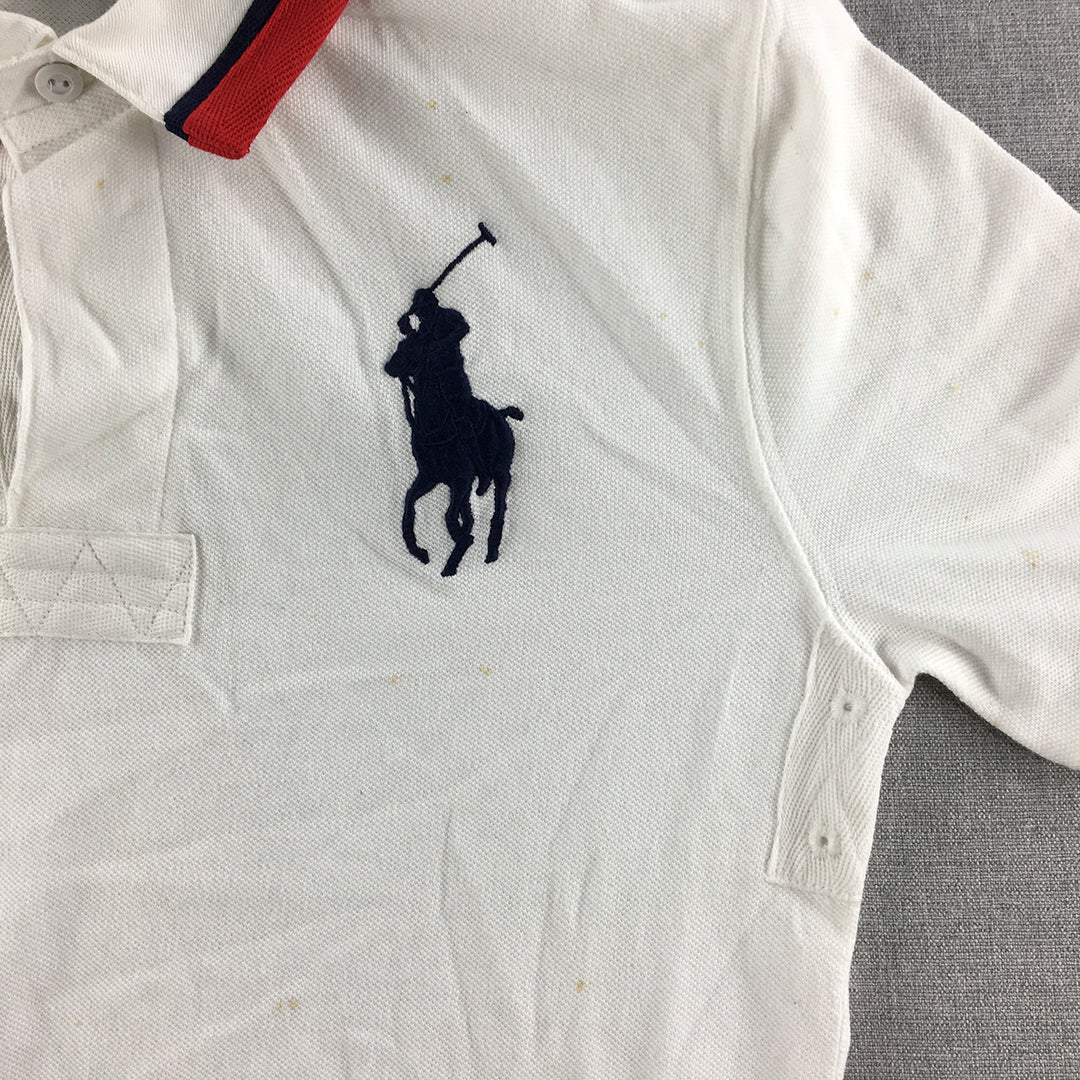 Polo Ralph Lauren Kids Boys Shirt Youth Size L White Big Pony Logo Rugby