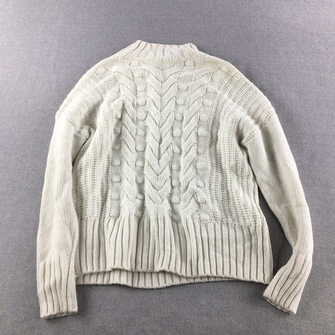 Seed Heritage Womens Wool Sweater Size XS White Cable Knit Pullover Jumper