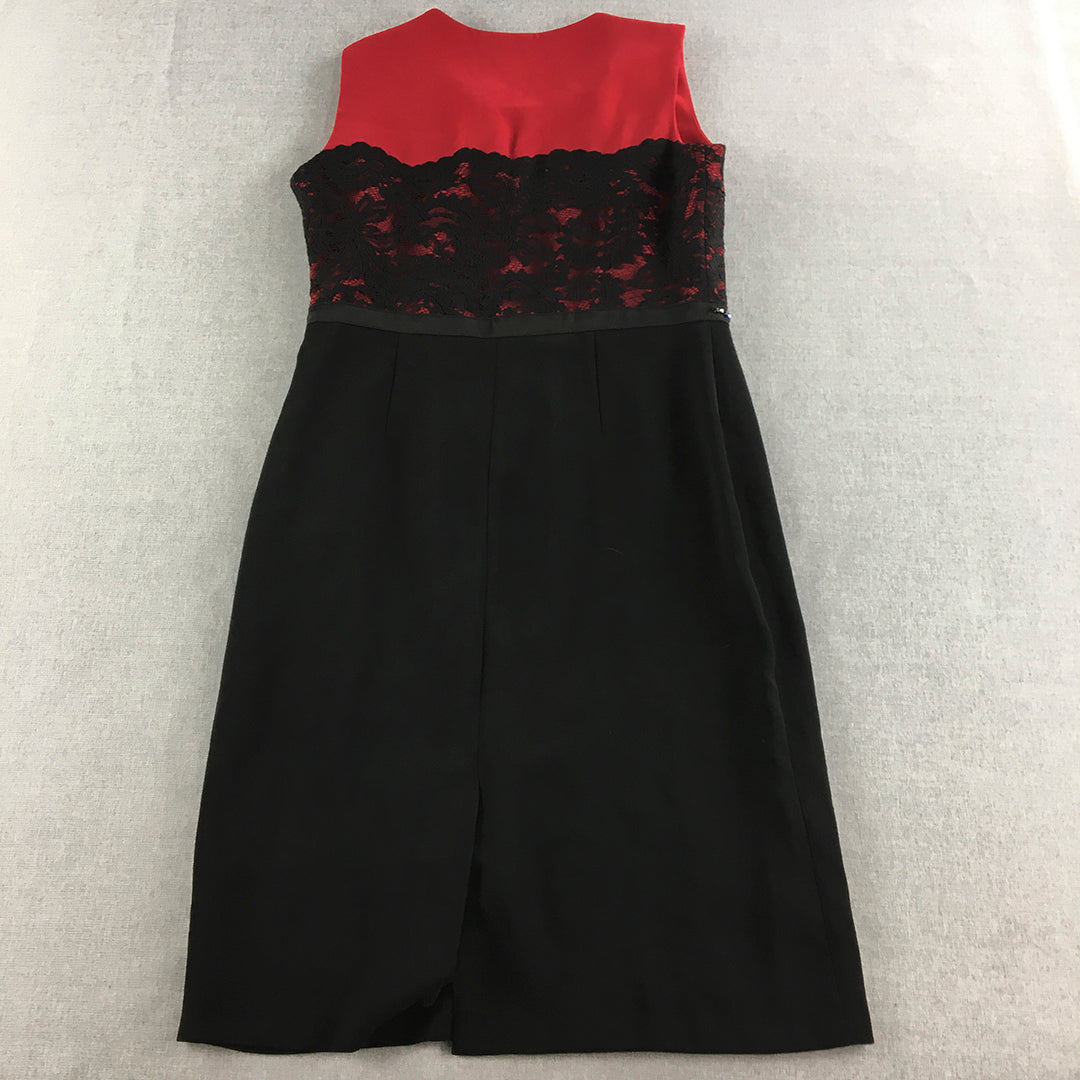 Modailgi Womens Pencil Dress Size S Black Red Floral Lace Midi Sleeveless