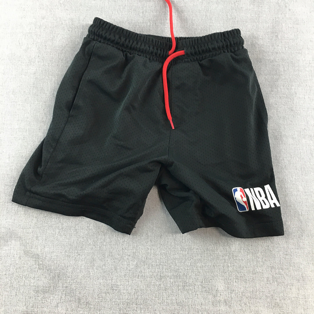 NBA Basketball Kids Boys Shorts Size 8 Black Logo Drawstring