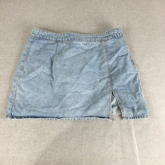 Lioness Womens Denim Mini Skirt Size XL Blue Light Wash Back Zip