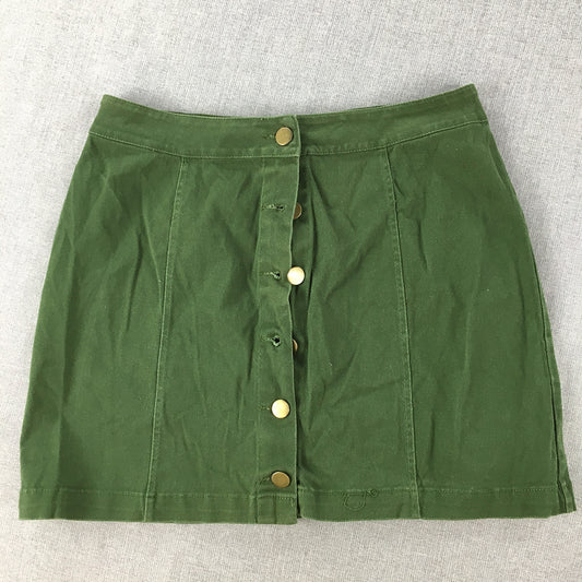 Boohoo Womens Denim Mini Skirt Size 14 Green Button Up