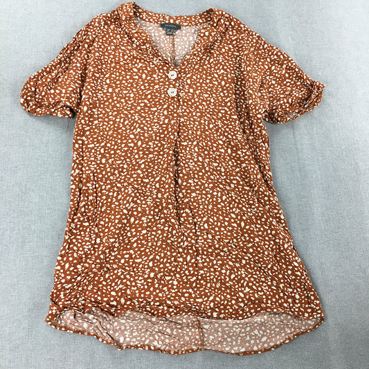 Primark Womens Shirt Dress Size 14 Brown Dot Mini Short Sleeve Button