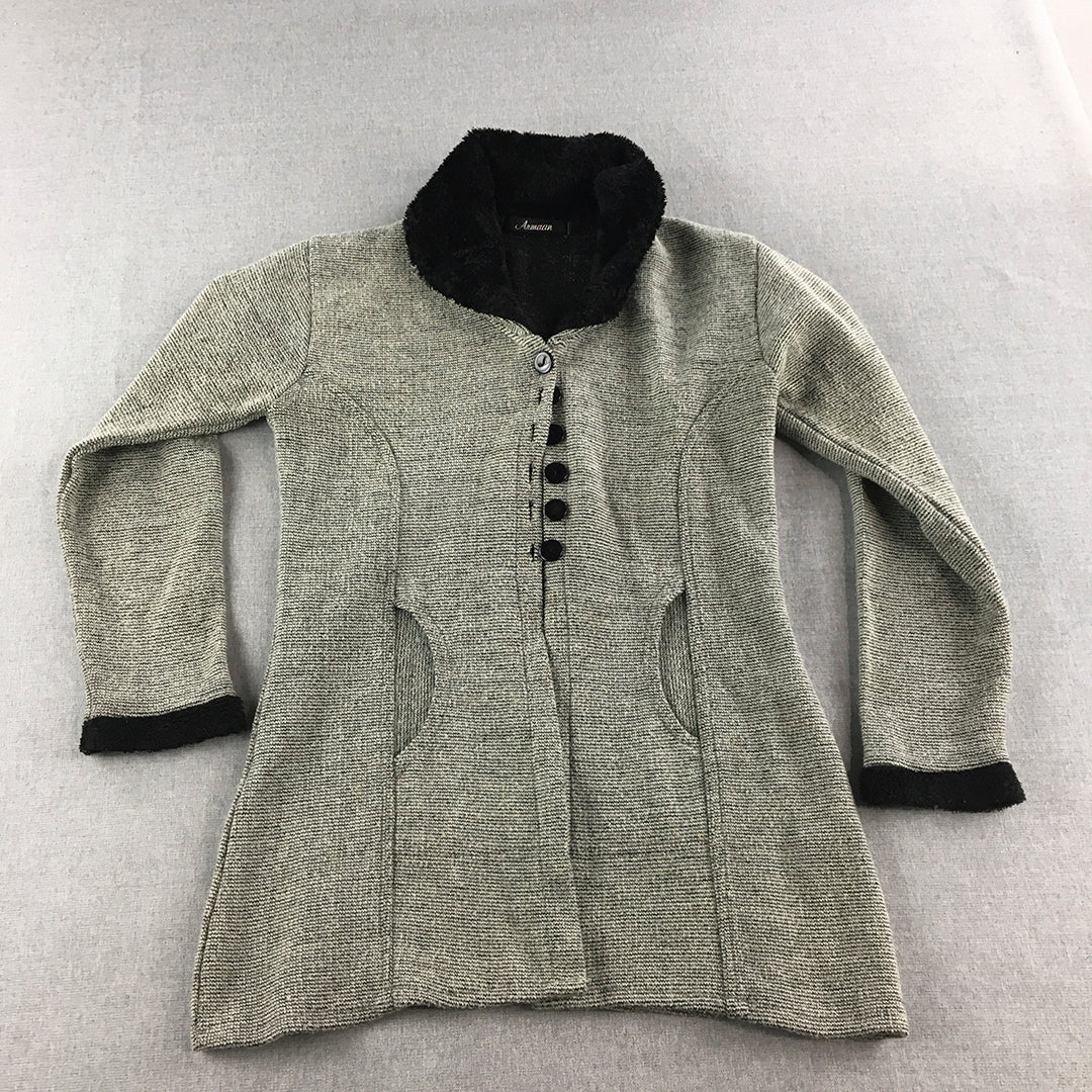 Anmaan Womens Cardigan Size M Grey Knit Button Up Pockets Coat