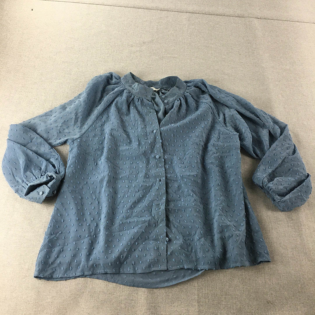 Atmos & Here Womens Top Size 14 Blue Long Sleeve Button-Up Shirt