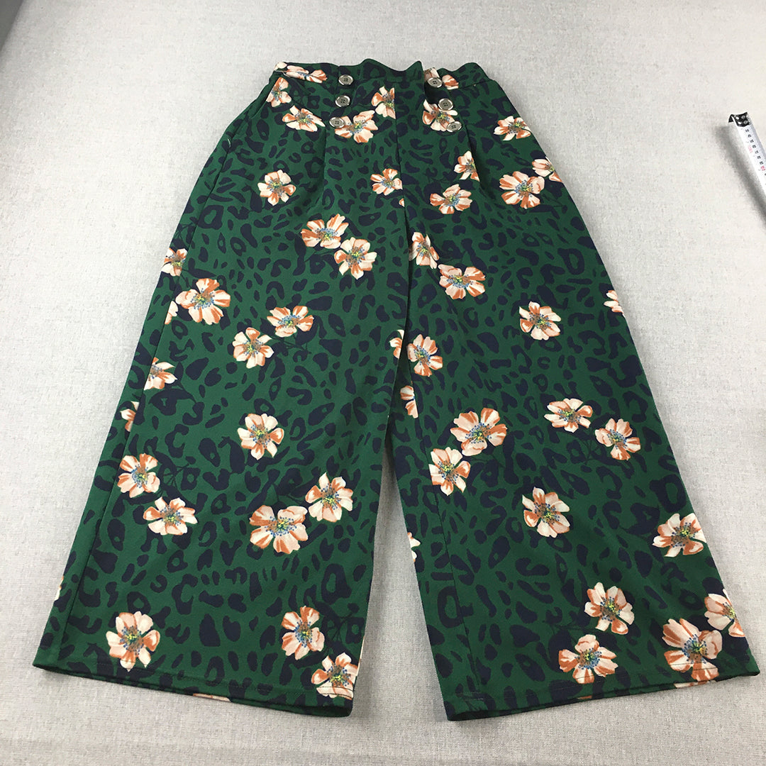 Valleygirl Womens Wide Leg Pants Size 8 Green Floral Miss Valley