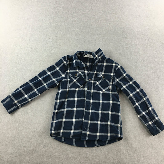 H&M Kids Boys Shirt Size 7 - 8 Years Dark Blue Button-Up Checkered Top