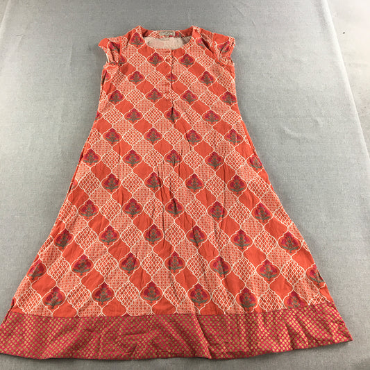 Utia Womens Dress Size M Orange Floral Midi Sleeveless A-Line