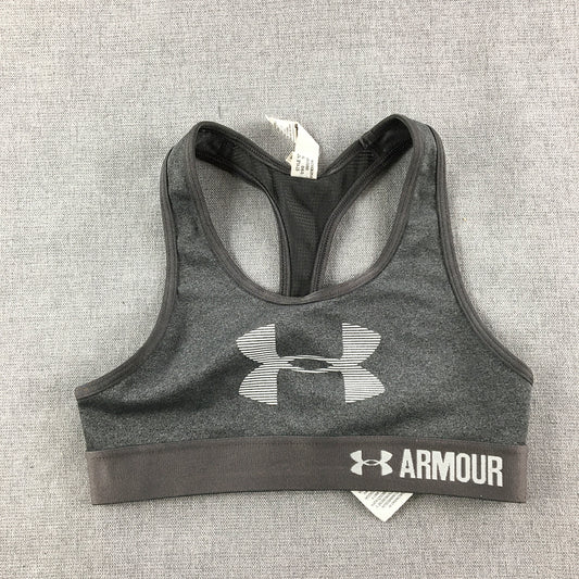 Under Armour Kids Girls Sports Bra Youth Size M Grey Logo Sleeveless Activewear