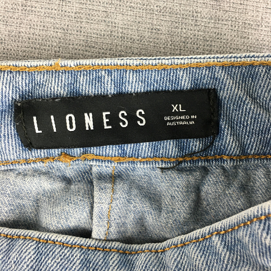 Lioness Womens Denim Mini Skirt Size XL Blue Light Wash Back Zip