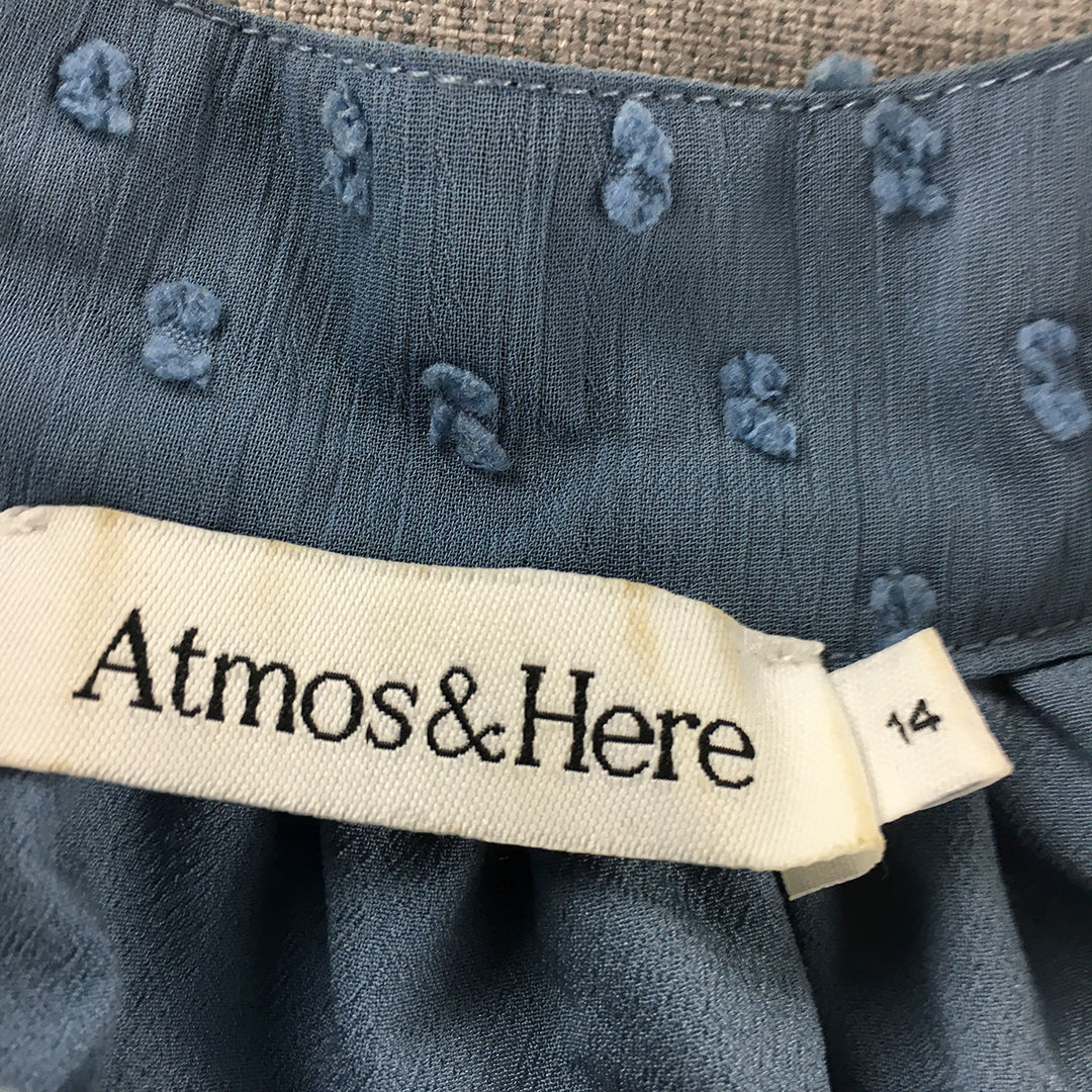 Atmos & Here Womens Top Size 14 Blue Long Sleeve Button-Up Shirt