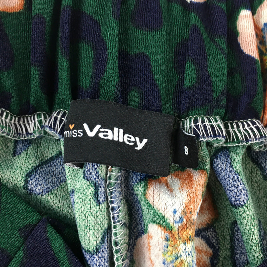 Valleygirl Womens Wide Leg Pants Size 8 Green Floral Miss Valley