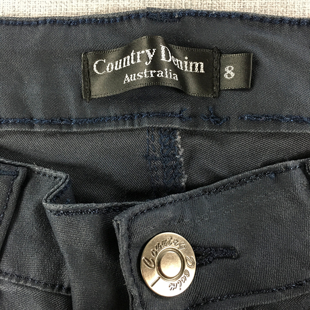 Country Denim Womens Waxed Skinny Jeans Size 8 Blue Dark Wash Stretch