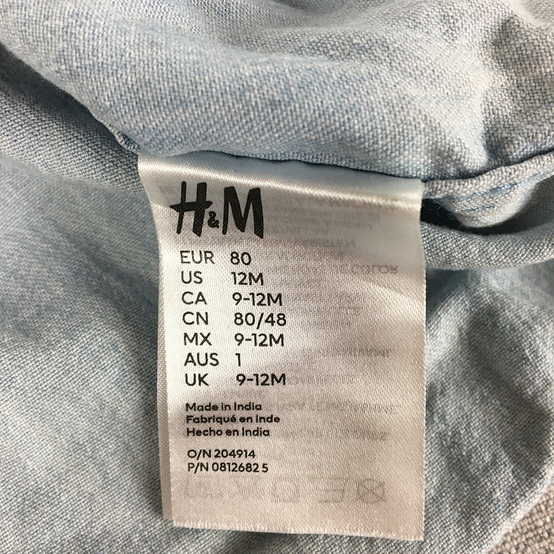 H&M Baby Boys Denim Shirt Size 1 Light Blue Pocket Long Sleeve Button-Up