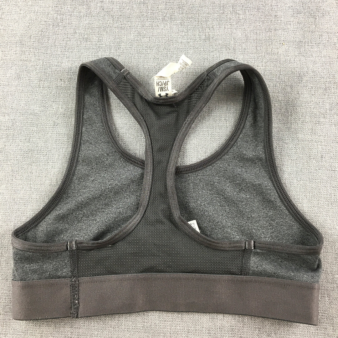 Under Armour Kids Girls Sports Bra Youth Size M Grey Logo Sleeveless Activewear