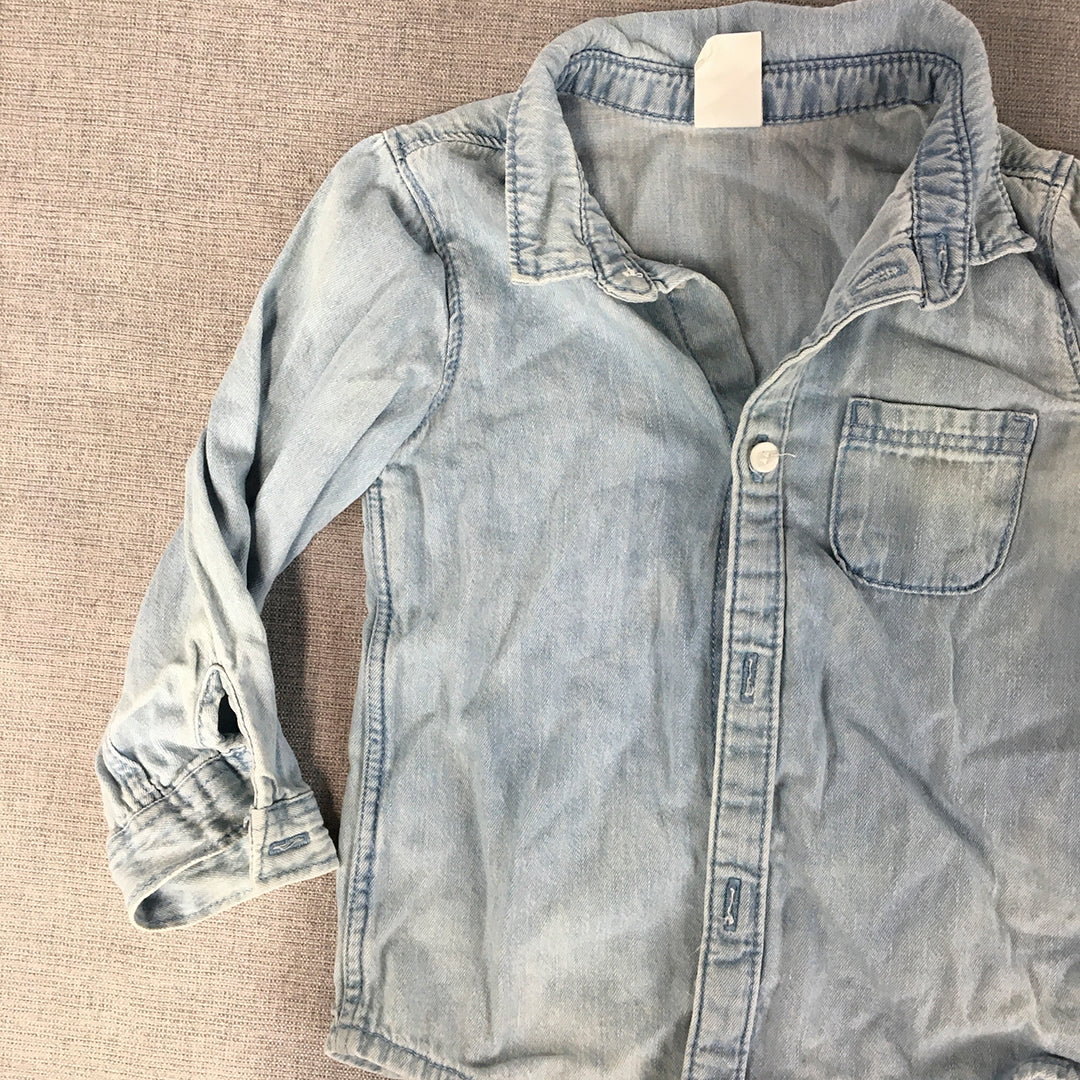 H&M Baby Boys Denim Shirt Size 1 Light Blue Pocket Long Sleeve Button-Up