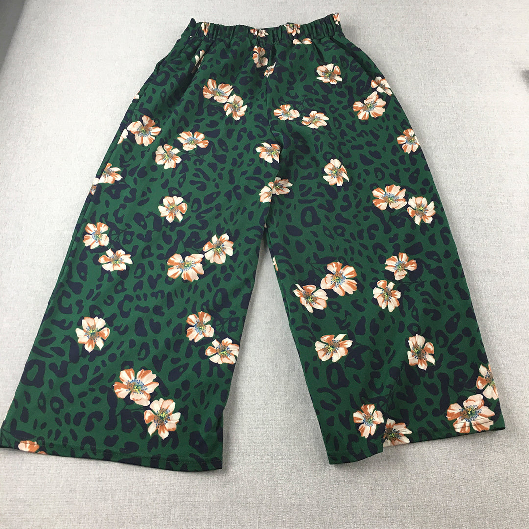 Valleygirl Womens Wide Leg Pants Size 8 Green Floral Miss Valley