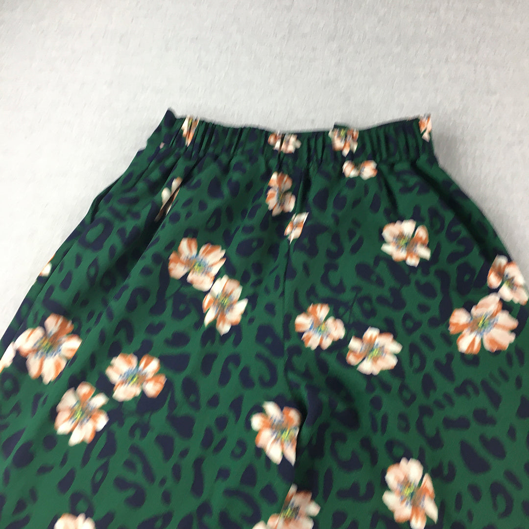 Valleygirl Womens Wide Leg Pants Size 8 Green Floral Miss Valley