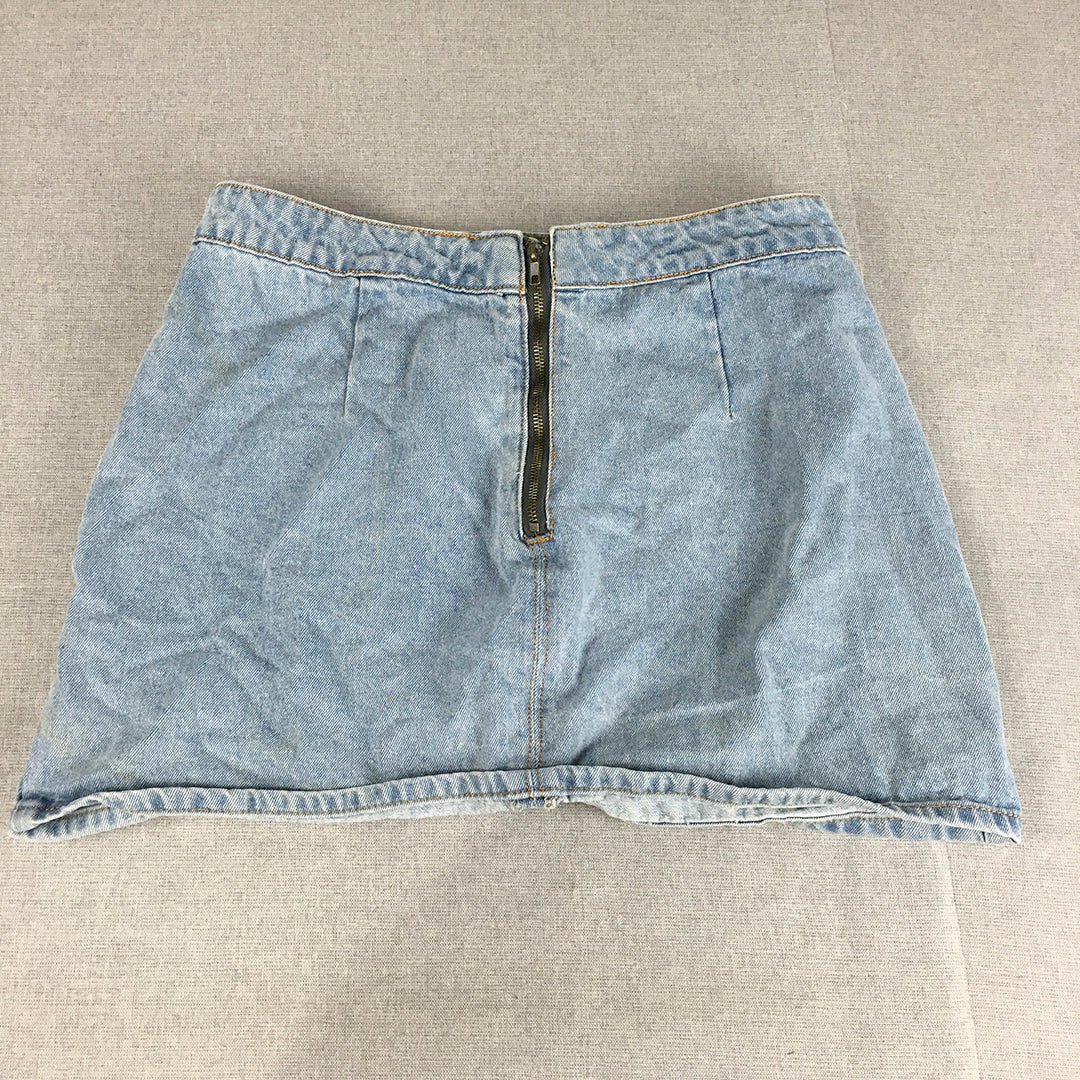 Lioness Womens Denim Mini Skirt Size XL Blue Light Wash Back Zip