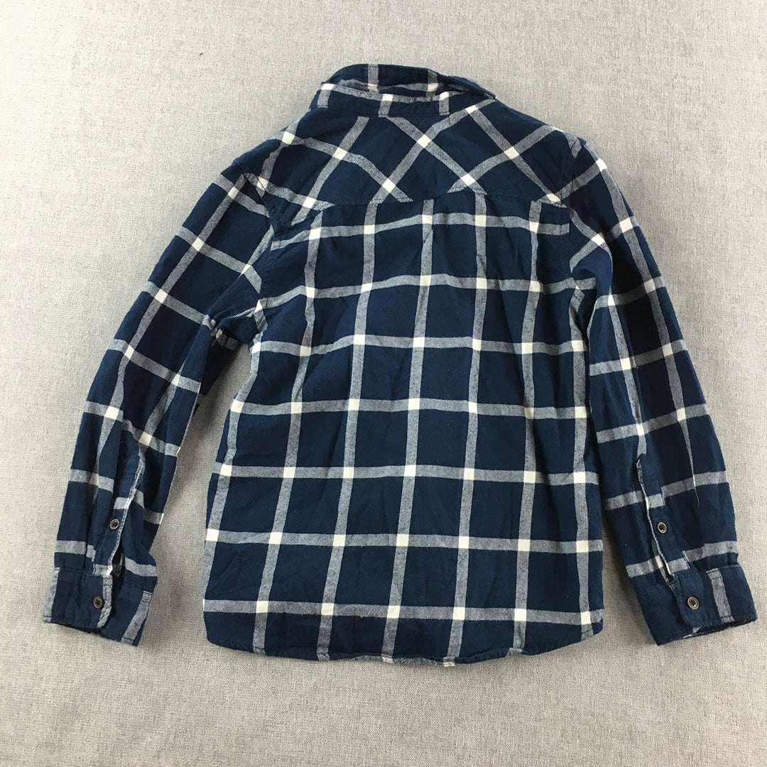 H&M Kids Boys Shirt Size 7 - 8 Years Dark Blue Button-Up Checkered Top