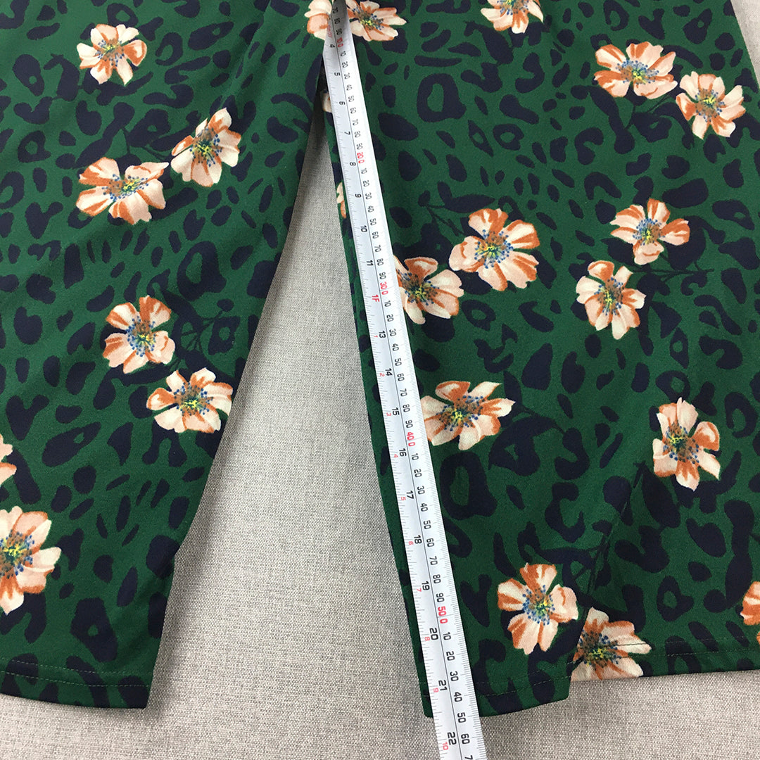 Valleygirl Womens Wide Leg Pants Size 8 Green Floral Miss Valley