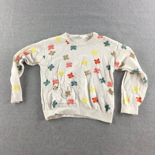 H&M Kids Girls Knit Sweater Size 4 - 6 Years White Butterfly Pattern Jumper