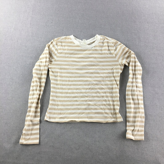 H&M Womens Knit Sweater Size S White Brown Striped Cropped Pullover Jumper