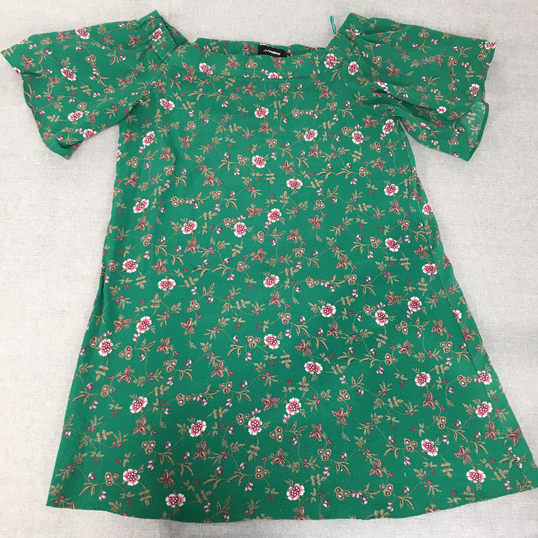 Valleygirl Womens Mini Dress Size 10 Green Floral Short Sleeve A-Line