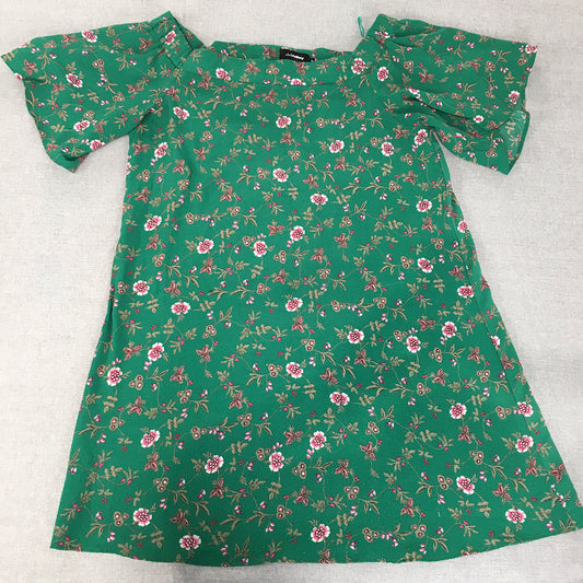 Valleygirl Womens Mini Dress Size 10 Green Floral Short Sleeve A-Line