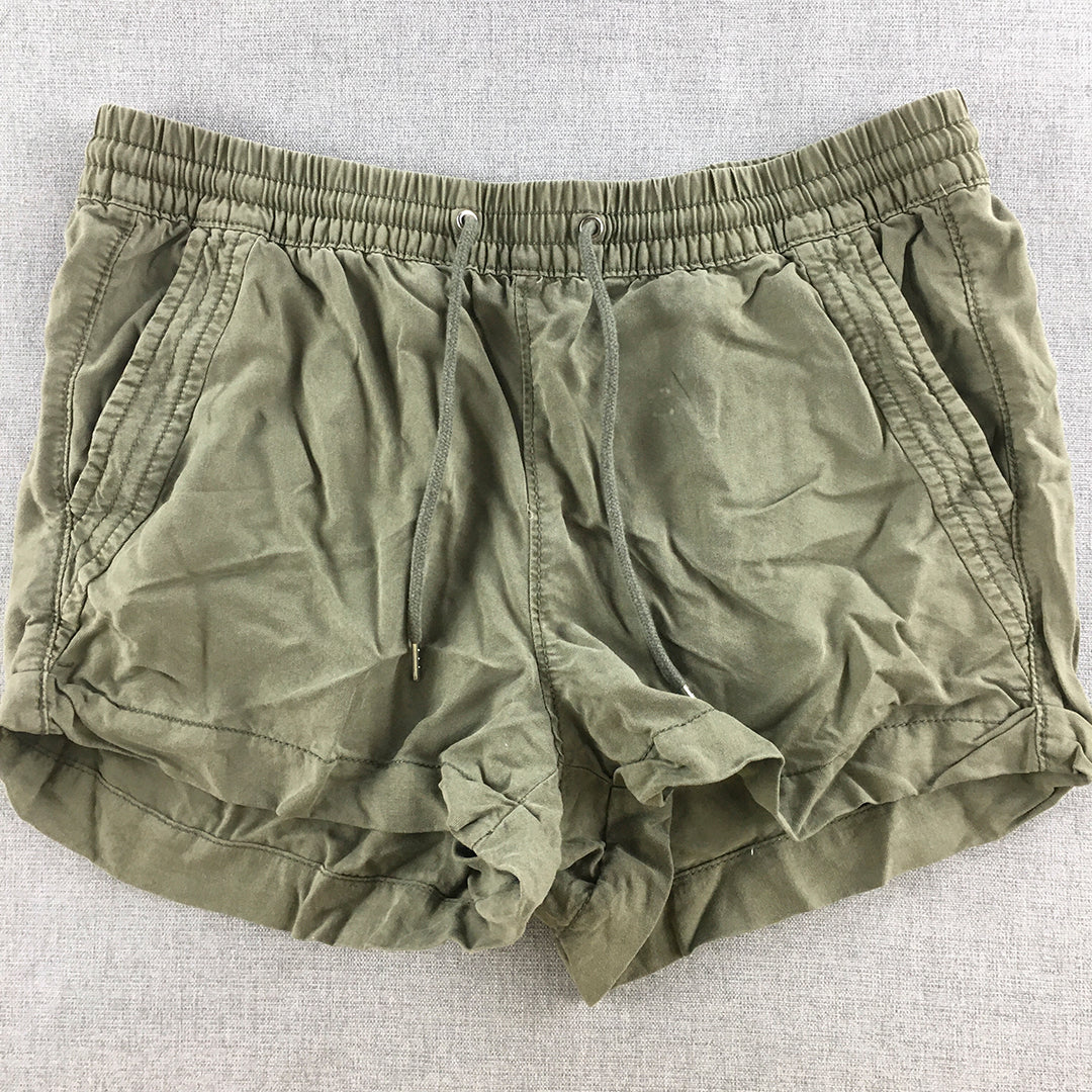 H&M Womens Shorts Size 4 Green Pockets Drawstring Elastic Waist