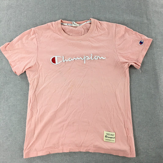 Champion Womens T-Shirt Size S Pink Big Embroidered Logo Crew Neck Top