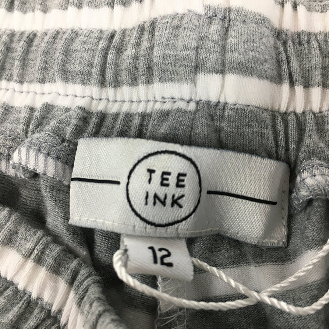 NEW Tee Ink Womens Bermuda Shorts Size 12 Grey Striped Drawstring