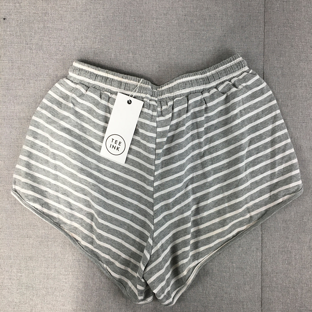 NEW Tee Ink Womens Bermuda Shorts Size 12 Grey Striped Drawstring