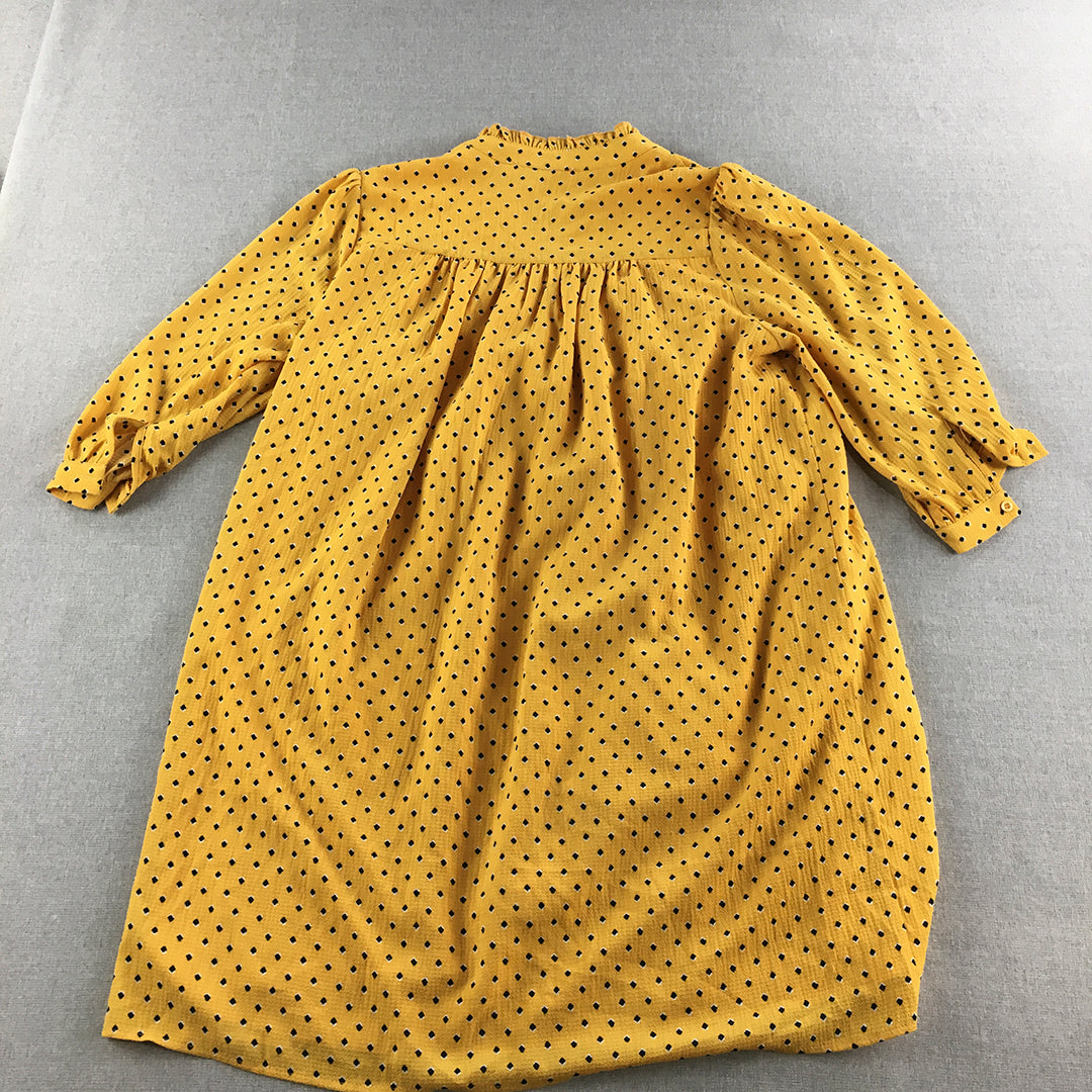 Atmos & Here Womens Mini Dress Size 10 Yellow Dot Pattern Short Sleeve