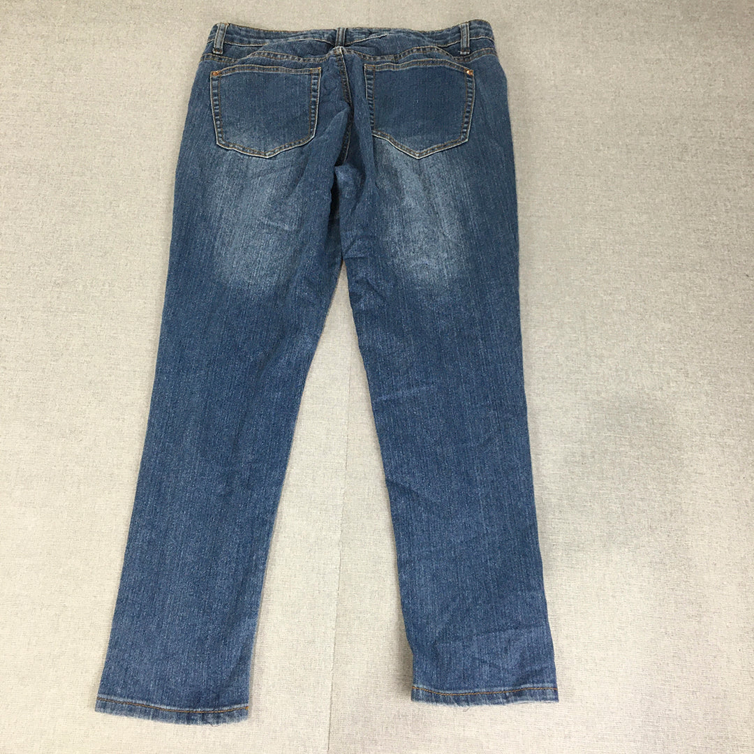 RT Womens Boyfriend Jeans Size 12 (W34 x L27) Blue Holes Distressed Denim