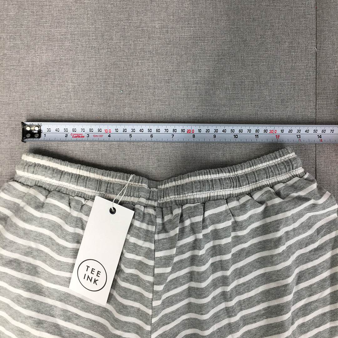 NEW Tee Ink Womens Bermuda Shorts Size 12 Grey Striped Drawstring