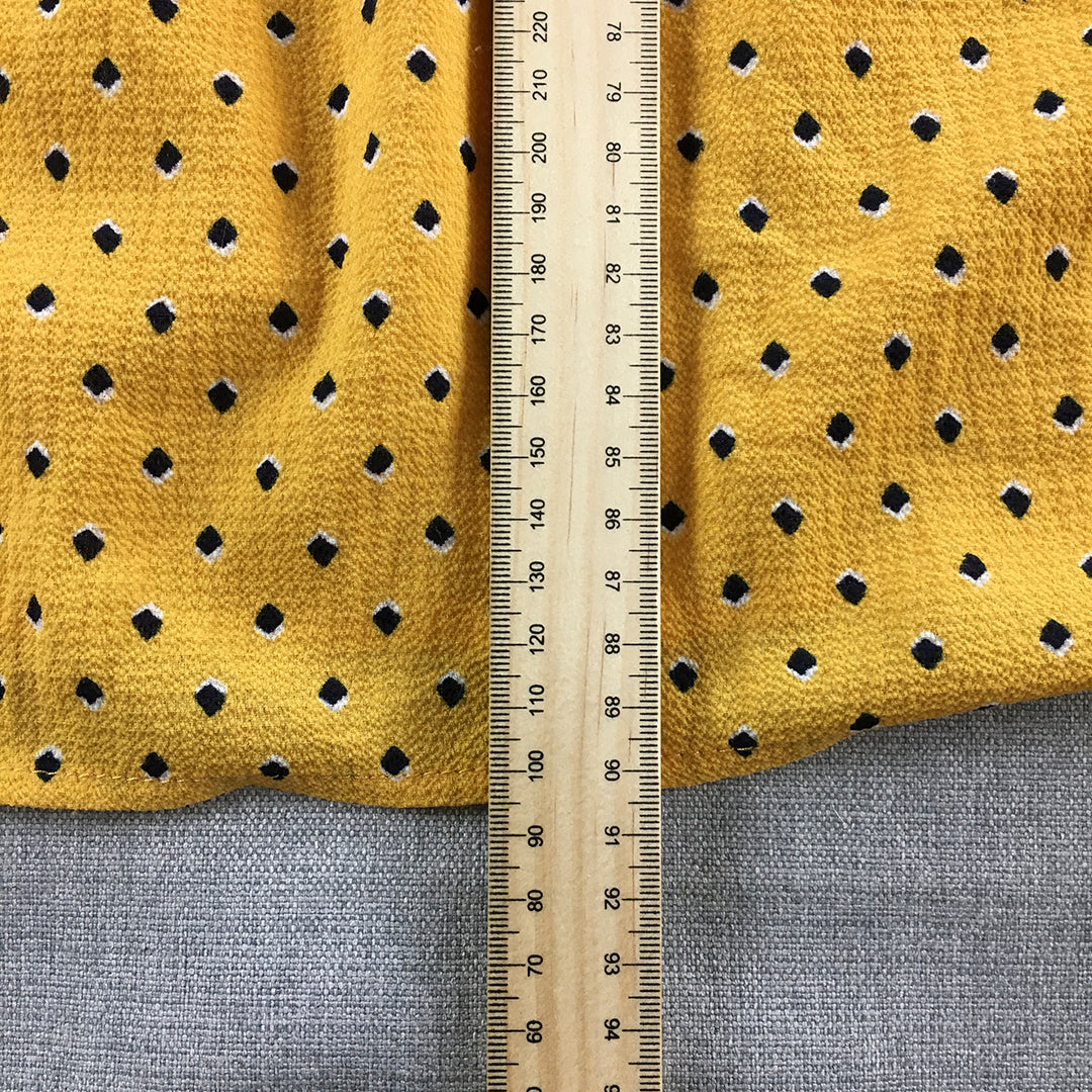 Atmos & Here Womens Mini Dress Size 10 Yellow Dot Pattern Short Sleeve