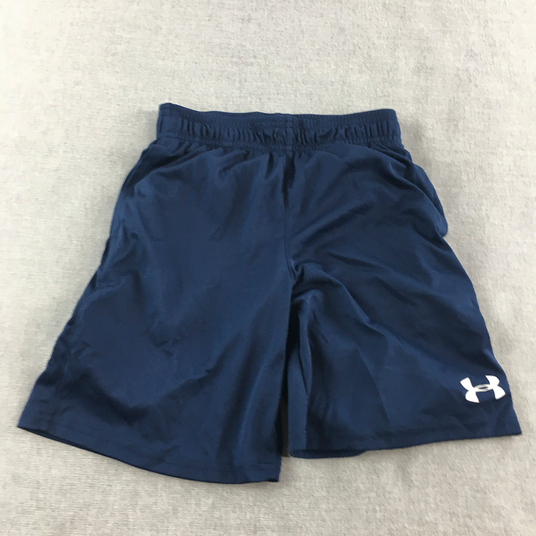 Under Armour Kids Boys Shorts Youth Size S Blue Logo Elastic Waist Athletic