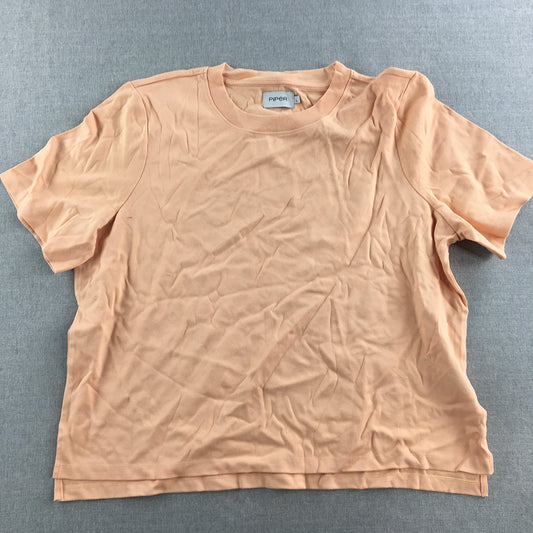 Piper Womens T-Shirt Size L Peach Pink Short Sleeve Knit Top