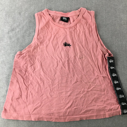 Stussy Womens Tank Top Size 8 Pink Sleeveless Embroidered Logo Shirt