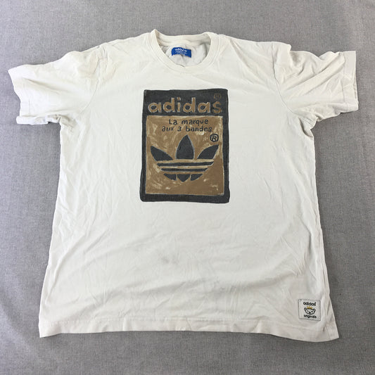 Adidas Mens T-Shirt Size L White Big Trefoil Logo Short Sleeve Crew Neck