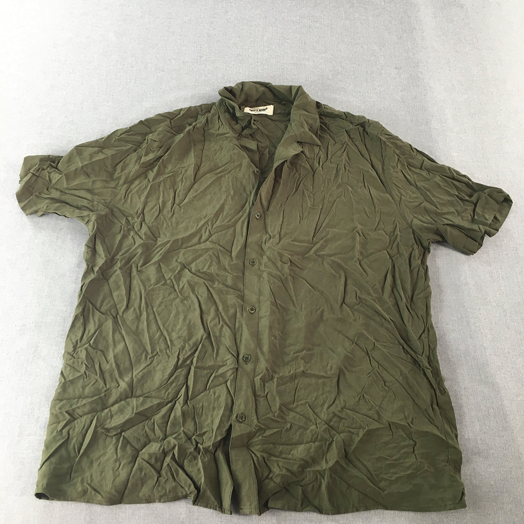 EN ES Mens Shirt Size L Khaki Green Button-Up Short Sleeve Collared